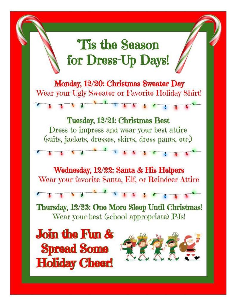 Holiday Dress Up Schedule